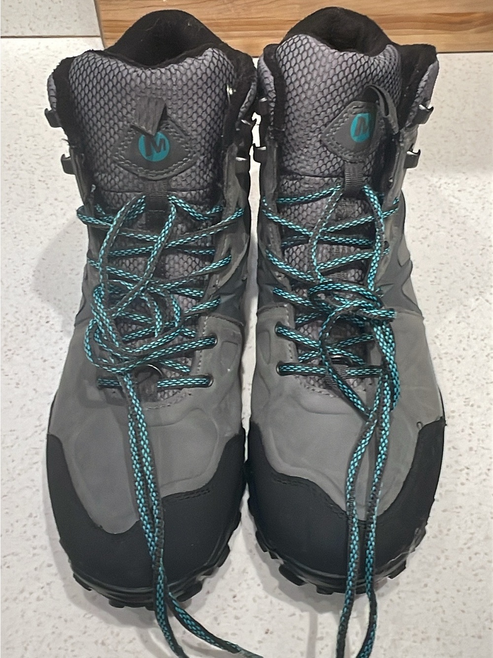 Merrell Gray Hiking Boots with Teal Laces
